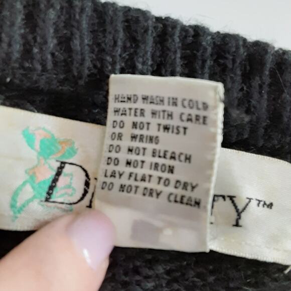 Vintage 80s Silk Angora Blend Black Beaded Pocket Flower Sweater Womens L - Picture 8 of 11